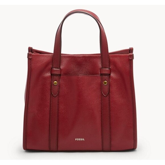 Fossil Kingston Satchel Crossbody Dark Red Velvet Leather SHB3046627 NWT $230 - Picture 1 of 16